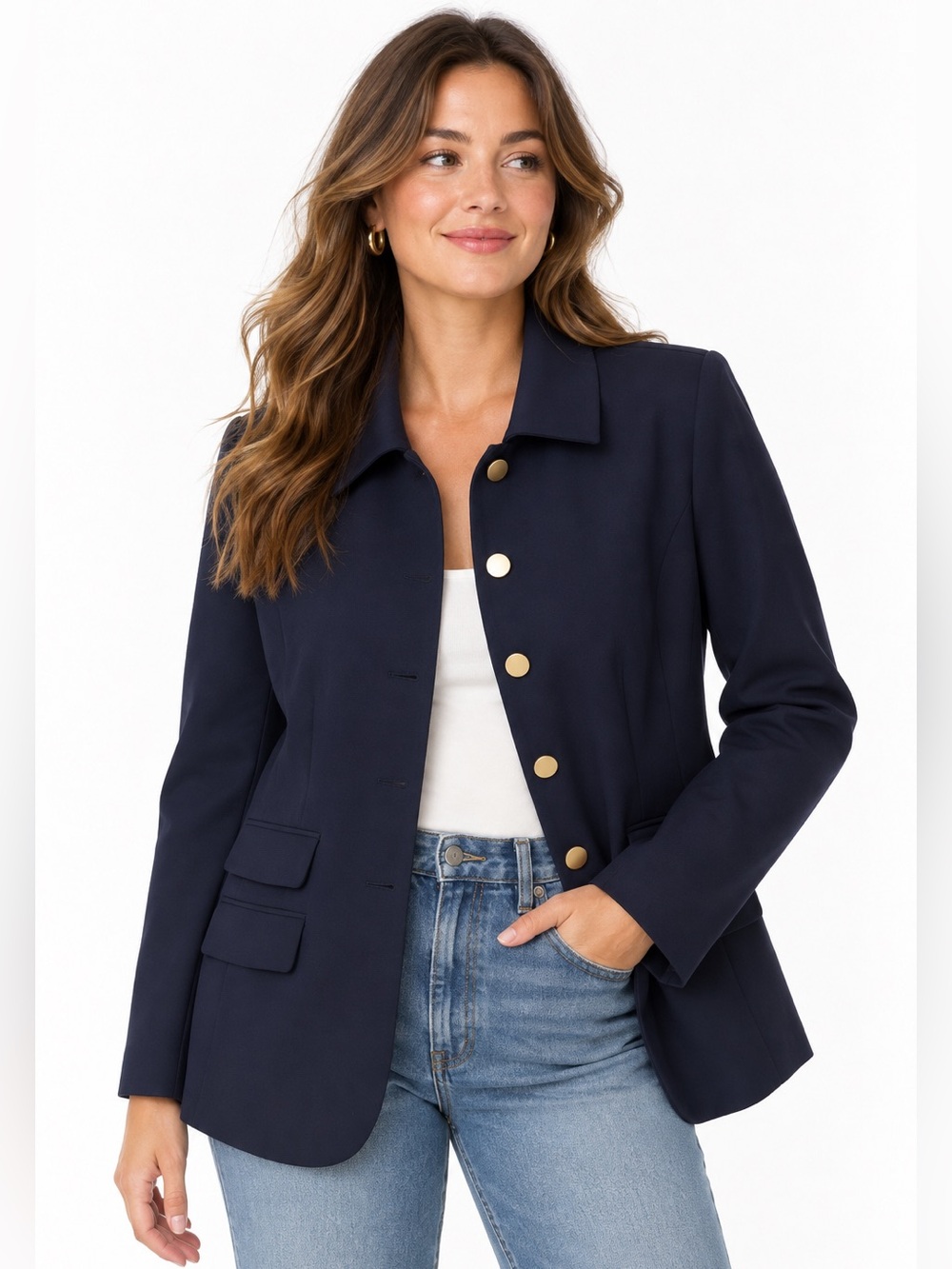 Anthropologie Dolan Left Coast Navy Gold Button Blazer 1X NWT